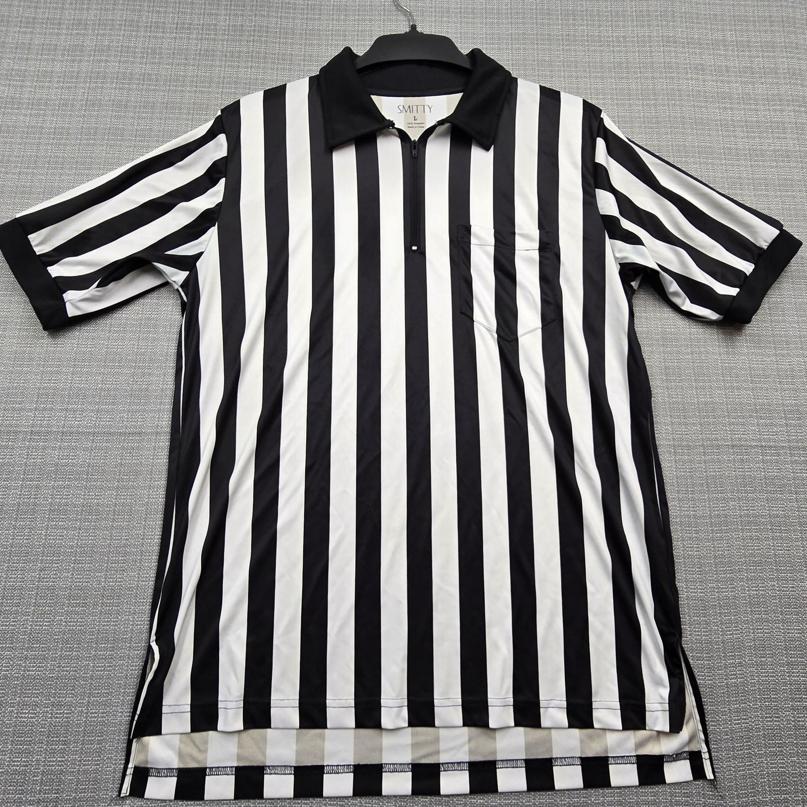 Smitty Referee Polo Shirt Mens Large Black White Stripe 1/4 Zip Short Sleeve gallery