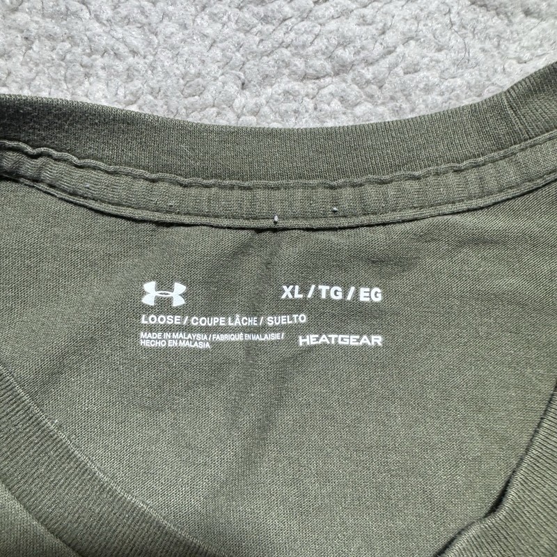 Under Armour Shirt Mens XL Loose Fit Army Green American Flag Logo HeatGear Crew gallery