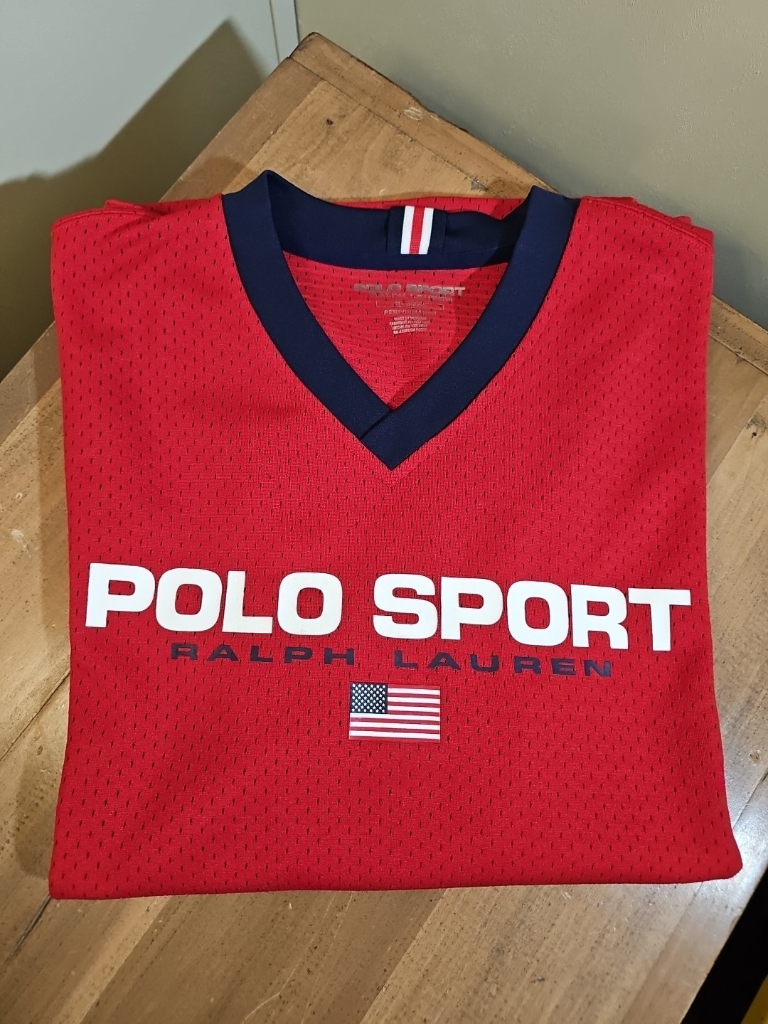 Polo Sport Ralph Lauren V-Neck Short Sleeve Mesh Jersey Red Size MEDIUM gallery