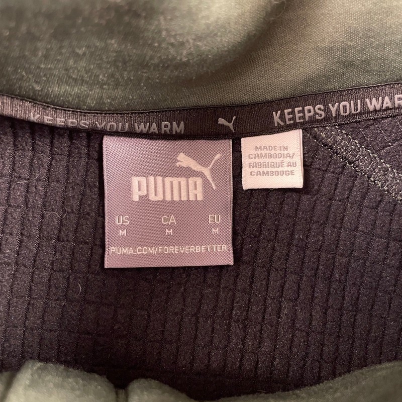 Puma Mens Quarter Zip Pullover Olive Green Black Waffle Knit Activewear Medium gallery