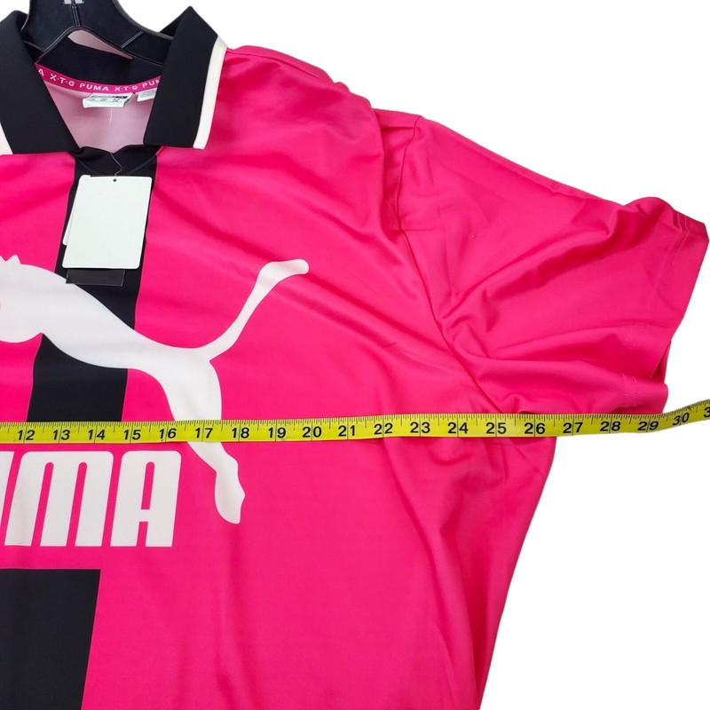 PUMA XTG Polo Shirt Adult XXL Pink Black BIG LOGO Spell Out Soccer Activewear gallery