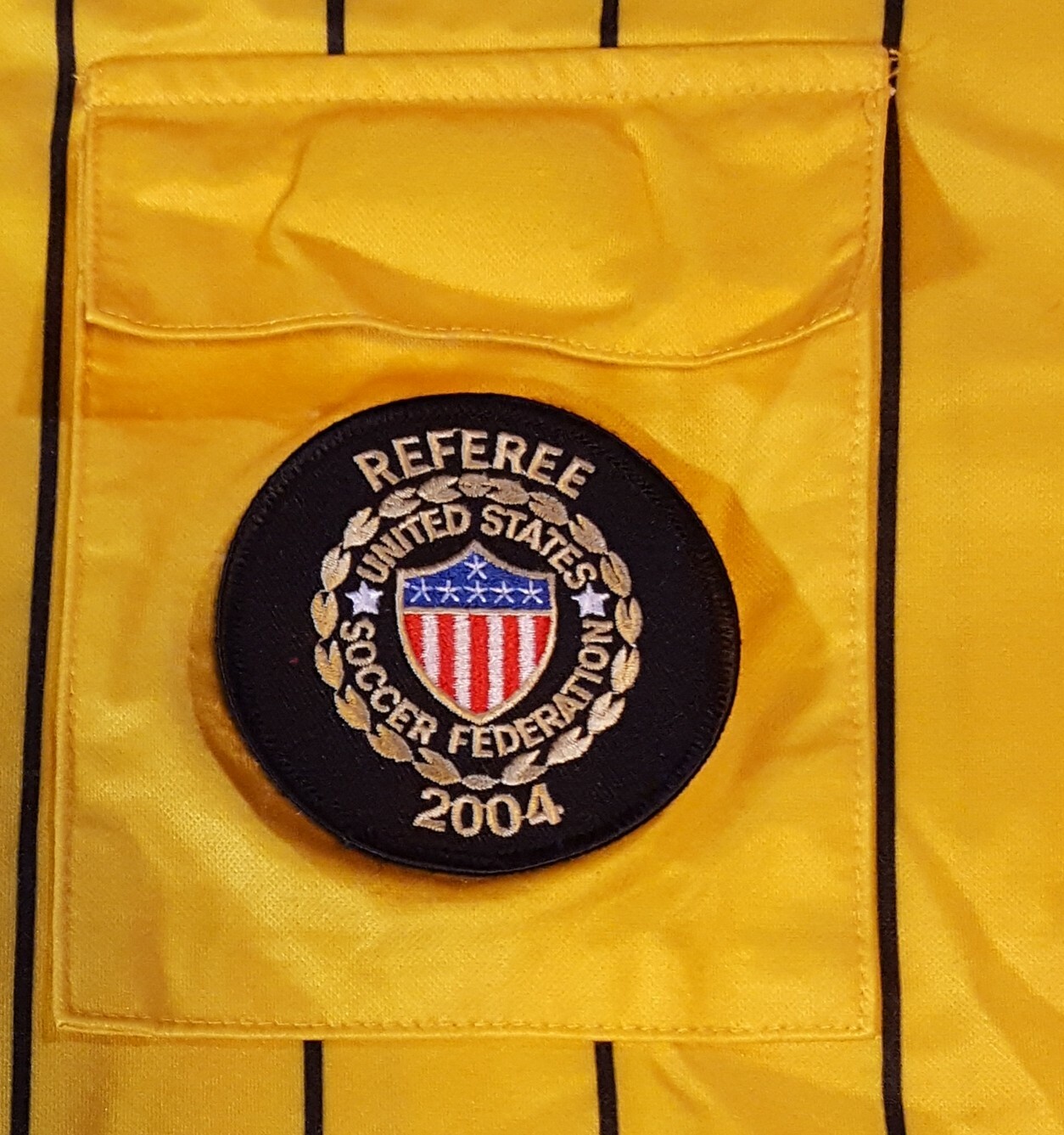 Krown USA Large Yellow & Black Stripe REFEREE SHIRT U.S. Soccer Federation Patch gallery