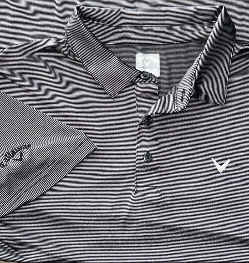 Callaway Performance Stretch Golf Polo Shirt Striped Gray Mens Sz 2XL XXL