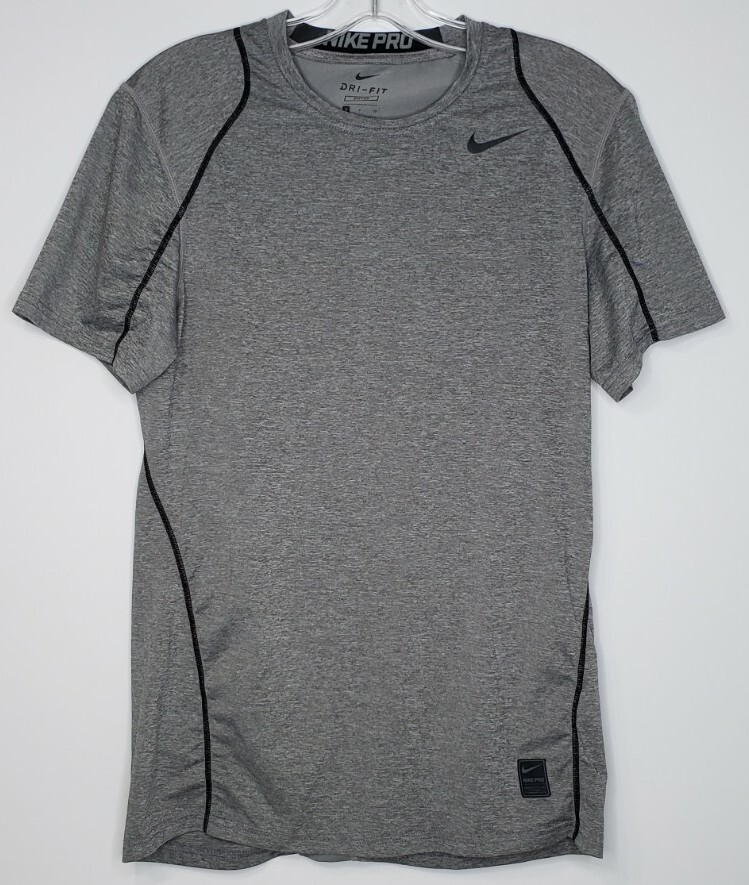Nike Pro Dri-Fit Fitted Stretch Mesh Heather Gray T-Shirt Men's Small 703104 gallery