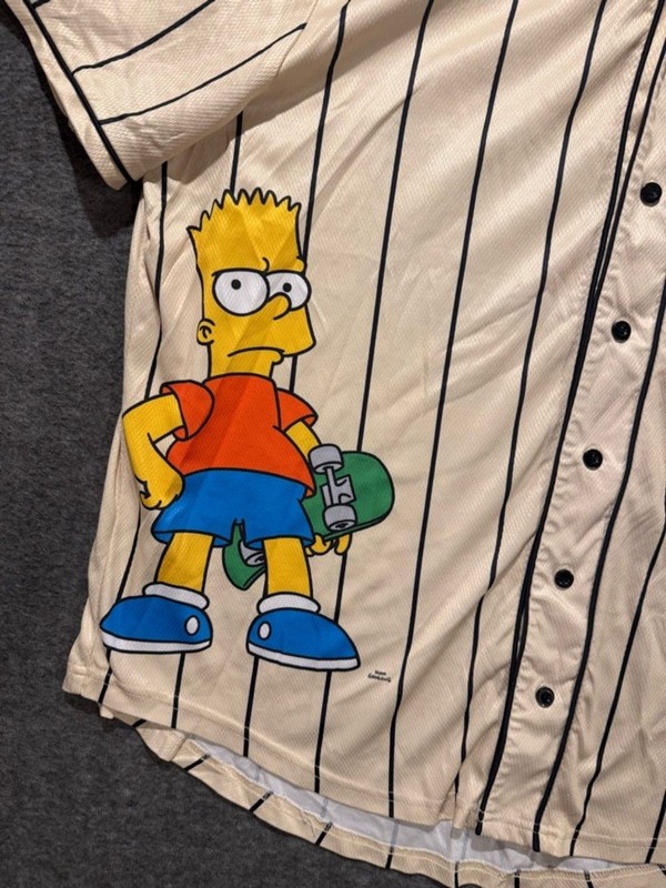 Simpsons Bart Trouble Maker Baseball Jersey Mens XL button up Striped graphic gallery