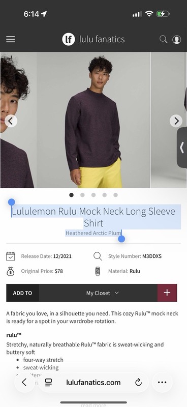 Lululemon Rulu Mock Neck Long Sleeve Shirt Heathered Arctic Plum Large gallery