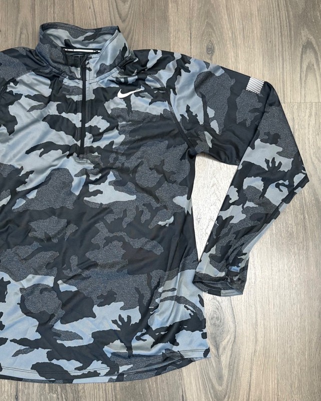 Nike Running Dri Fit 1/4 Zip Pullover M Black Gray Camo Reflective Athletic Jog gallery