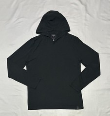 PrAna Hooded Shirt Mens Medium Black Long Sleeve Lightweight V-Neck Casual Top