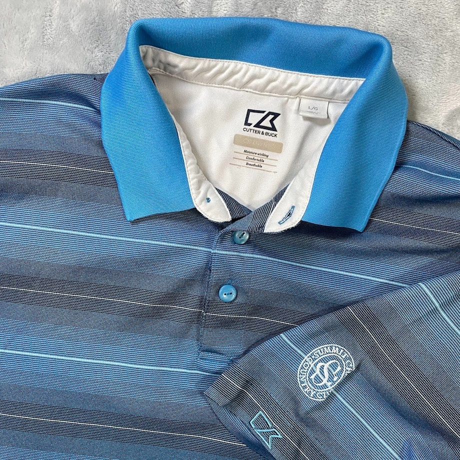 Cutter Buck Polo Shirt Men's Size L Blue CB DryTec Summit Chase Coutry Club
