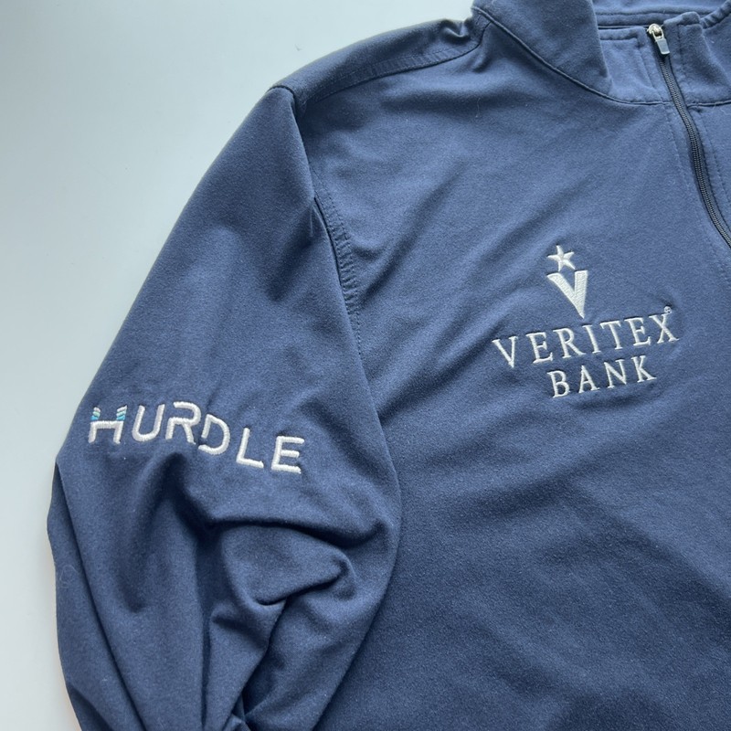 Rhoback 1/4 Zip Pullover Men's Medium Navy Performance Stretch w/ Sponsor Logos gallery