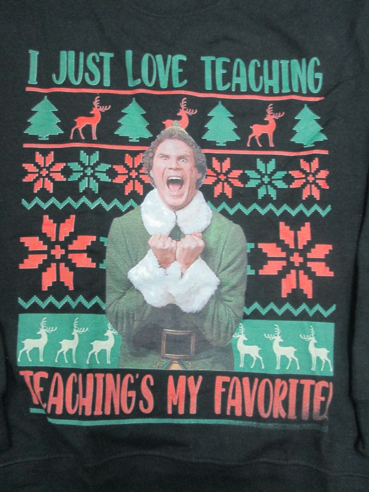 Christmas Sweatshirt crew black small Teacher Elf Will Ferrell Gildan NEW 6 gallery