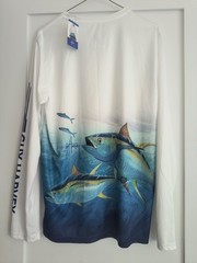 NWT Guy Harvey Tuna Print Performance White Fishing Shirt Long Sleeve M UPF 30