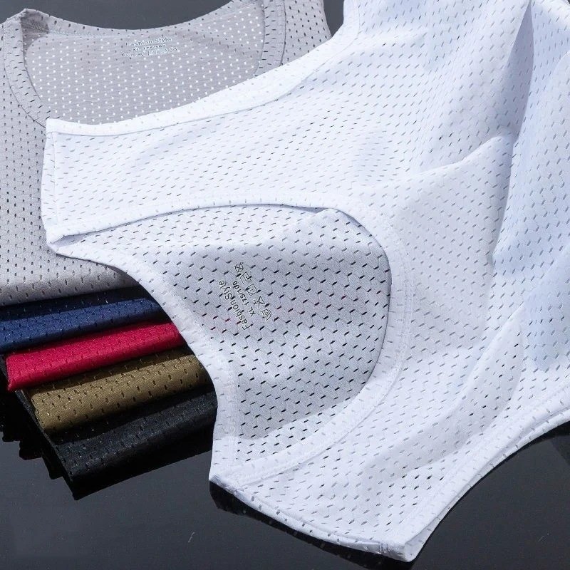 Men's Ice Silk Mesh TOP TANKS Gym Stringer Transparent Bodybuilding.. gallery