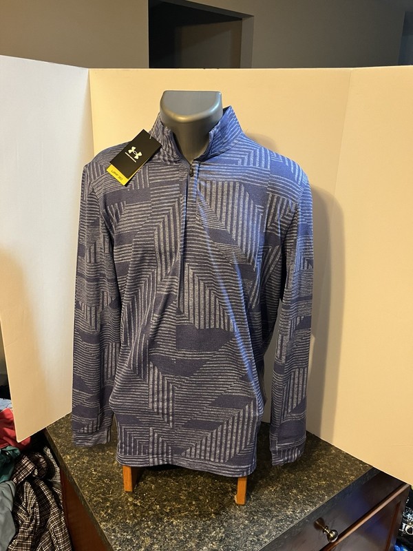 Under Armour Men’s LS 1/4 Zip Pullover Blue Geometric Medium Poly Blend - NWT gallery