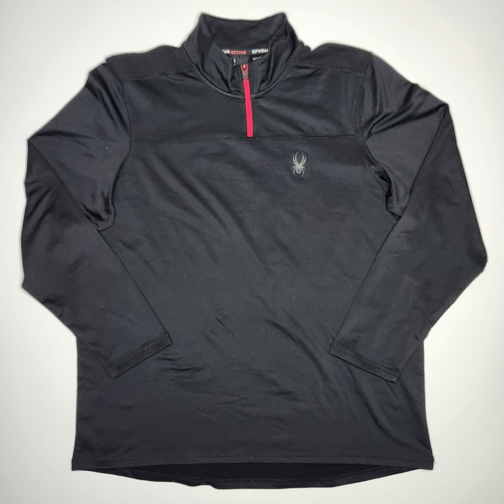 SPYDER Active Base Layer Mens L 1/4 Zip Pullover Black Spellout Athleisure Wick