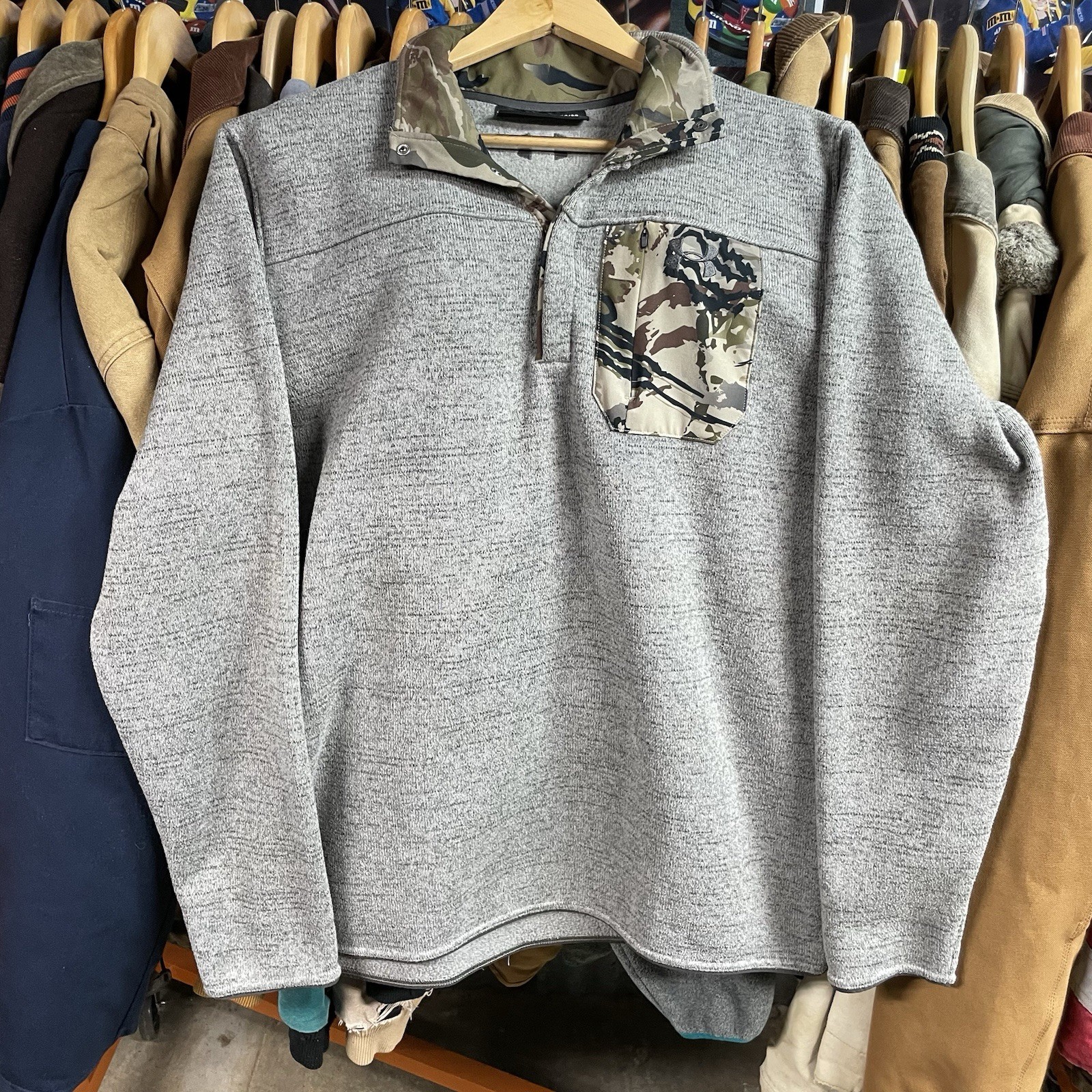 Under Armor 1/4 Zip Pullover Mens XL Gray Camo Hunting Coldgear Hiking Tactical gallery
