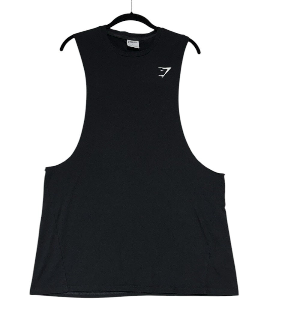 Gymshark Tank Top Men Large Critical Drop Arm Lifting Workout Training Black gallery