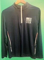 USA Track & Field Striker Pullover S Black 1/4 Zip White Stripes Flag Logo