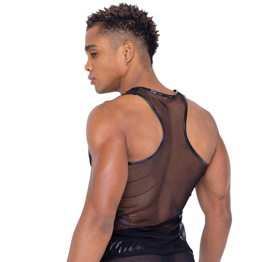 Vinyl Mesh Tank Top Rainbow Studs Racerback Fishnet Pride Black 6334 Small gallery