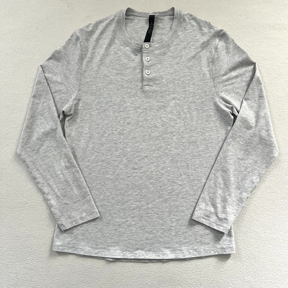 Lululemon Men 5 Year Basic LS Henley Light Grey Pima Cotton Long Sleeve Shirt S