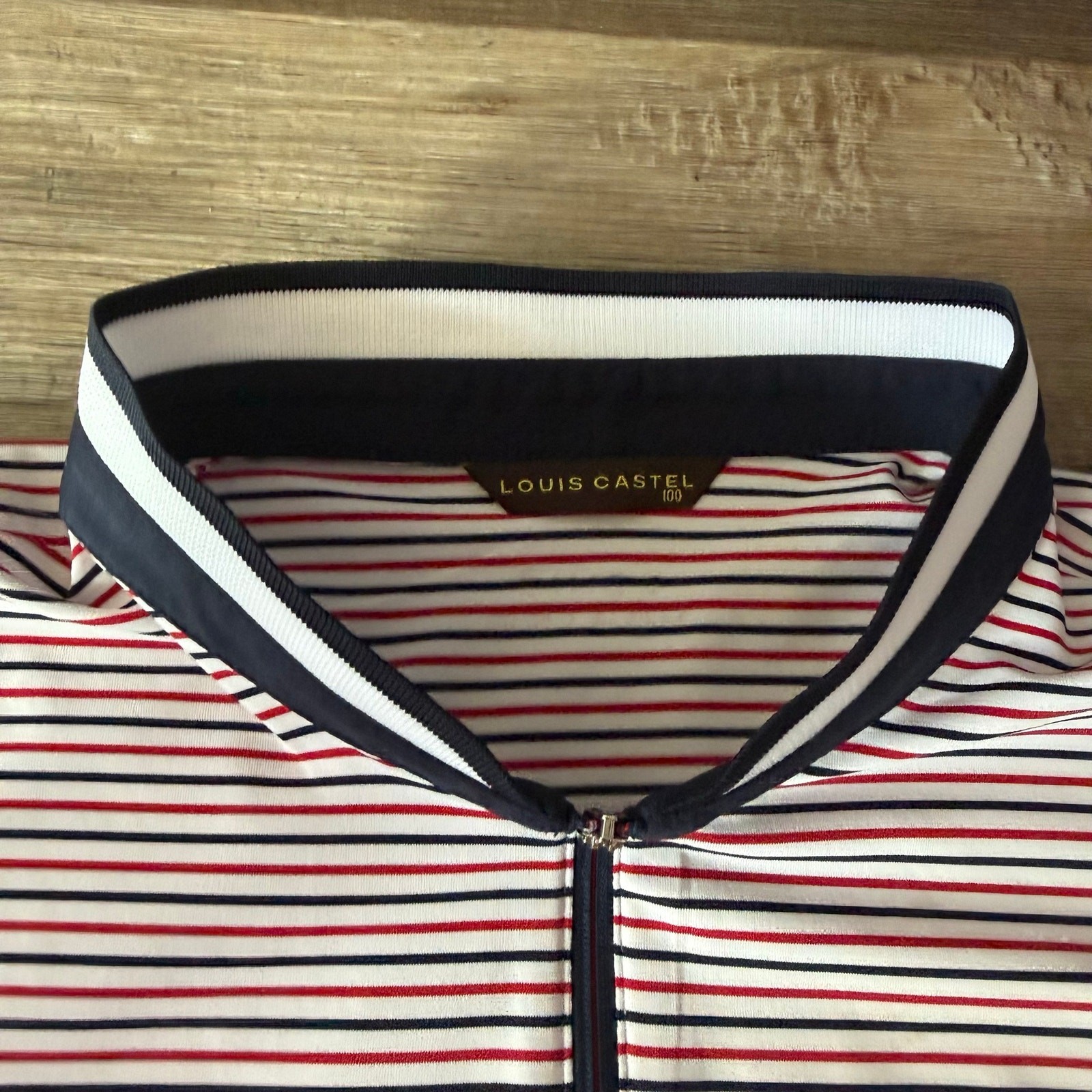 Louis Castel Men’s NAVY BLUE /RED Striped Long Sleeve Athletic Golf Polo sz 100 gallery