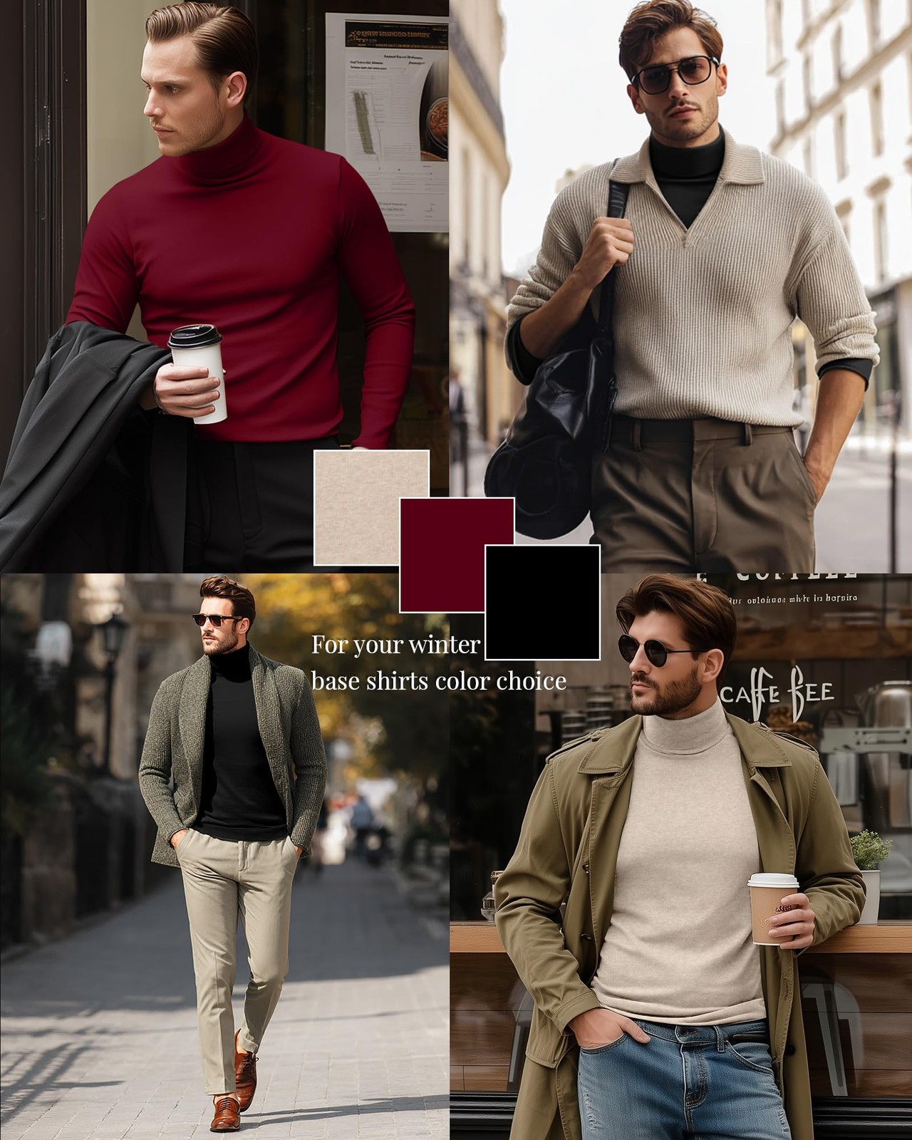 Ficerd 3 Pack Men's Turtleneck Shirts, Long Sleeve Cotton Pullover Sweaters M... gallery