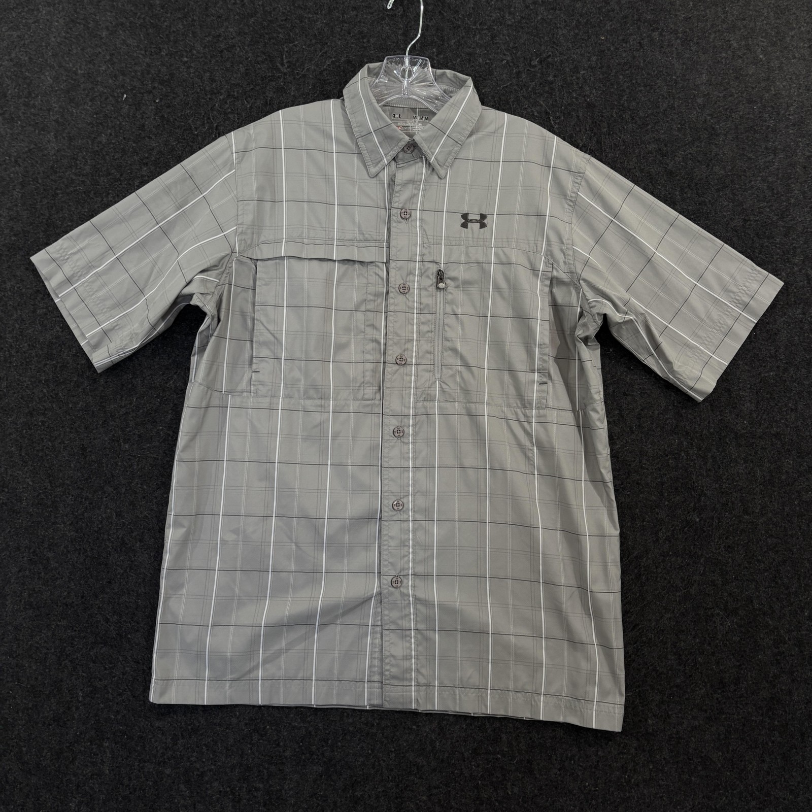 Under Armour Shirt Men's Medium Gray Plaid Vented HeatGear Fishing Hiking gallery
