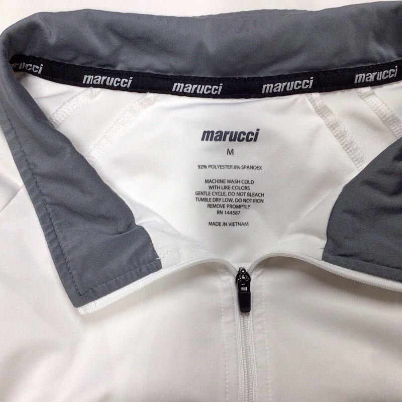Marucci Men’s Medium 1/4 Zip Wind Breaker White Gray Long Sleeve Spell out gallery