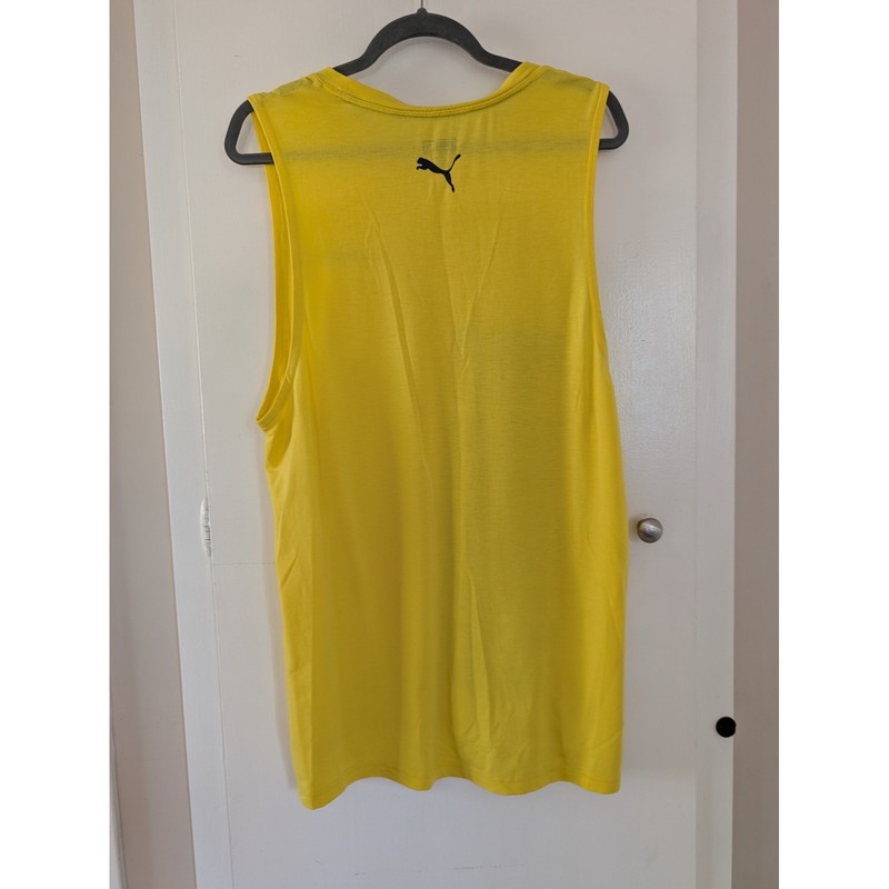 Puma Mens Workout Tank Top Bundle 2 Pack Yellow White Logo Gym Activewear Sport gallery
