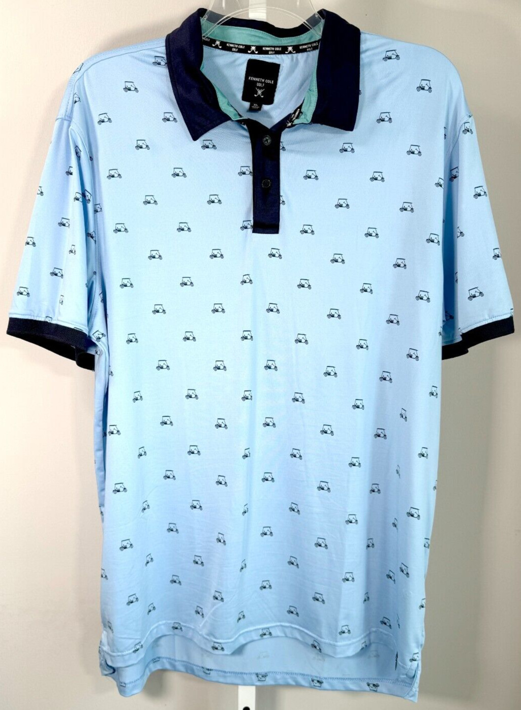 Kenneth Cole Golf Blue Golf Cart Print Polo Shirt Mens Size XL gallery