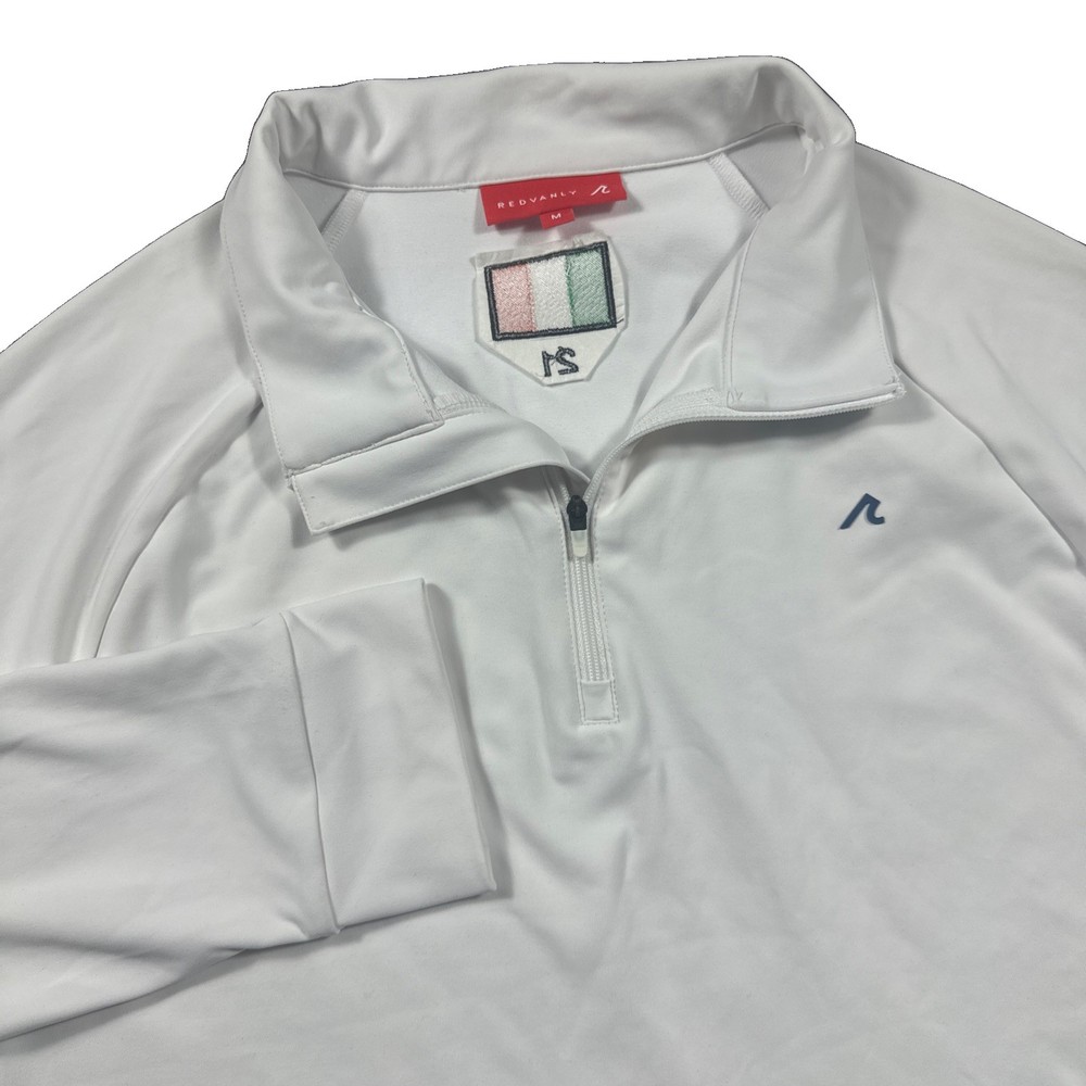 REDVANLY Mens White 1/4 Zip Golf Pullover Performance Long Sleeve Ireland Logo