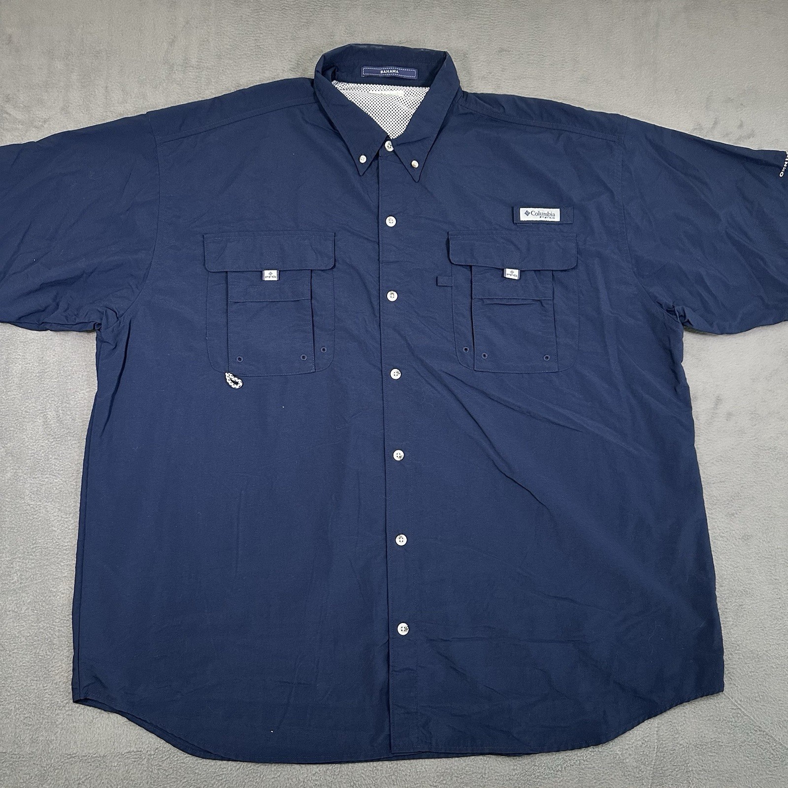 Columbia PFG Omni-Shade Bahama Short-sleeve Button-down Navy Shirt Men's 2XL gallery