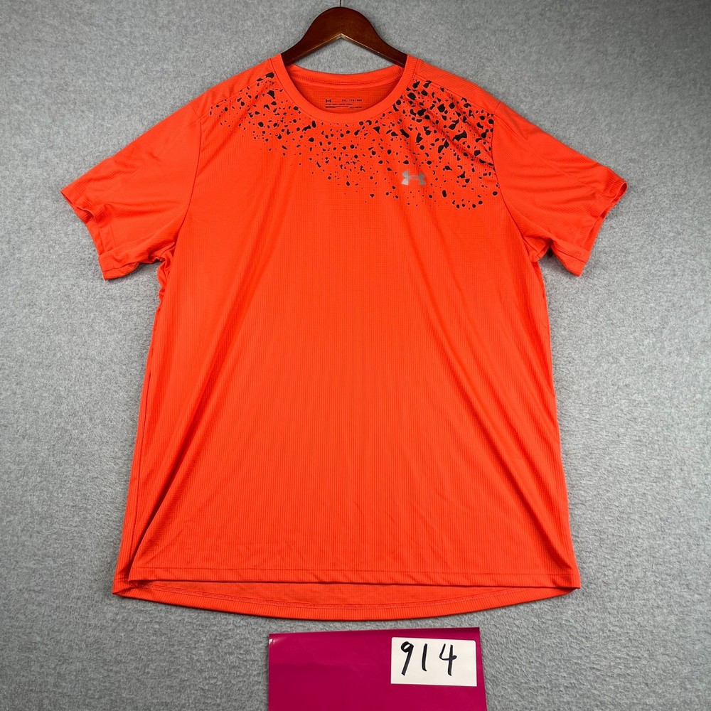 Under Armour Heatgear Gym Shirt 2Xl Orange Black print Stretch Lightweight mens