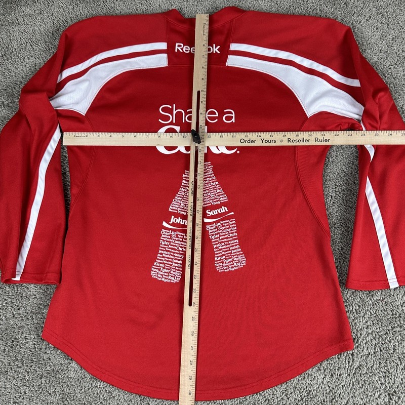 Reebok Shirt Mens Medium Red White Share a Coke Draft Party Jersey Long Sleeve gallery