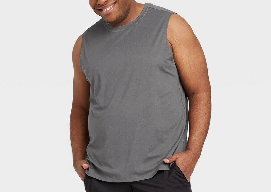 All Motion Mens Sleeveless Performance Gym T-shirt S Tank Dark Gray Dri NWT gallery