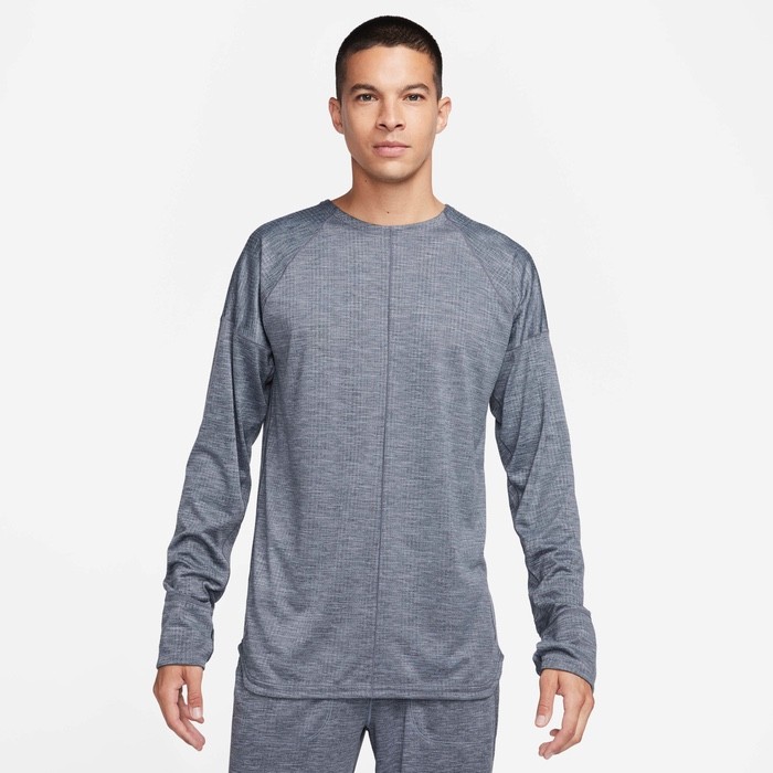 Men's L Tall 🔥 Nike Heather Gray Long Sleeve Drifit Crew Neck Yoga Top Relaxed gallery