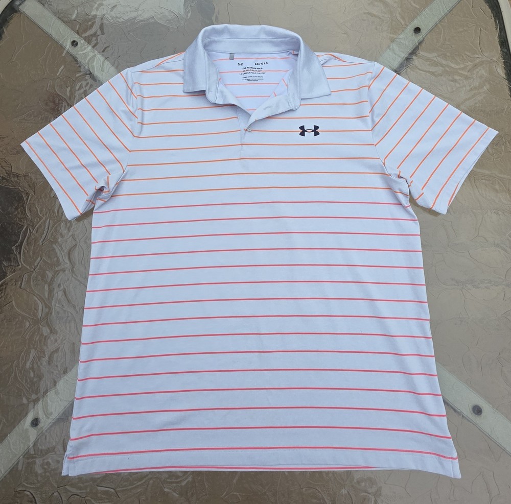 Under Armour The Playoff Polo Mens Large Performance Golf Polo White Neon Orange