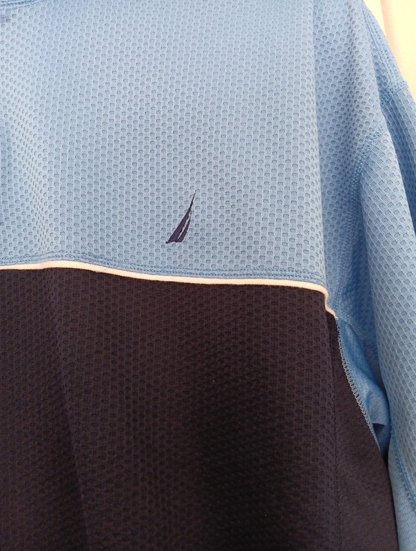 Men's Nautica 1/4 Zip Long Sleeve Athletic Pullover Blue Color Block Size Large gallery
