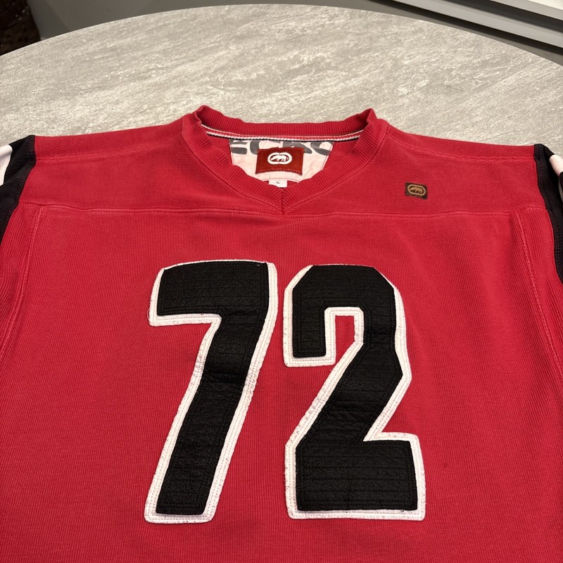 Vintage Ecko Unltd Football Knit Sweater Jersey Y2K Rare XL Red Raglan Heavy gallery