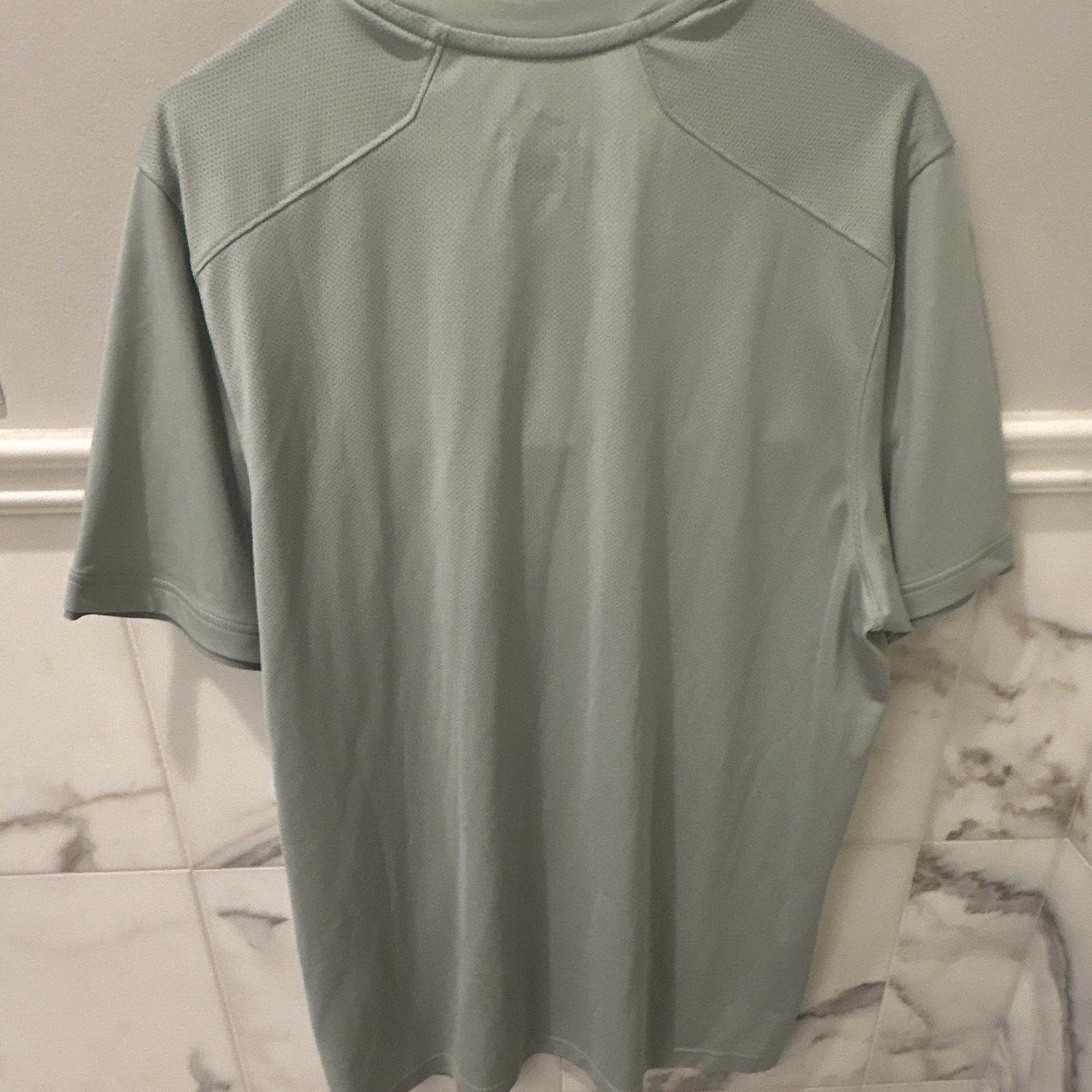 Nike Dri-FIT Men's XL Gray Blue Striped Crew Neck Short Sleeve Mesh Tee Logo gallery