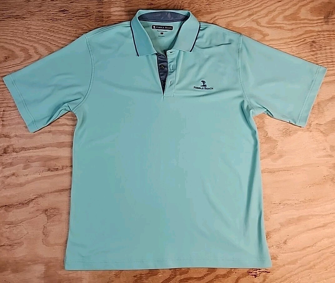 Pebble Beach Logo Mint Green Golf Polo Shirt Mens Large Lightweight Polyester gallery