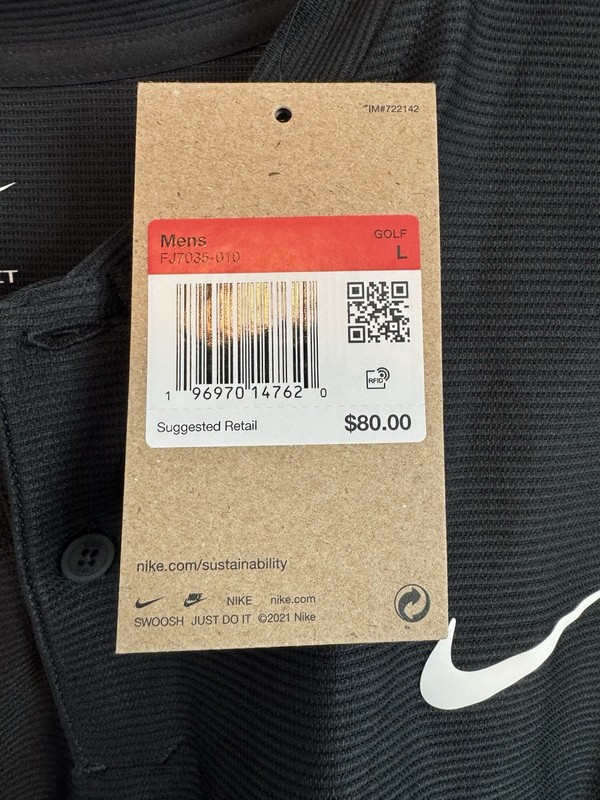 Men’s Nike Dri-fit Short Sleeve Black Henley Style Tshirt. Mens LG. NWT gallery