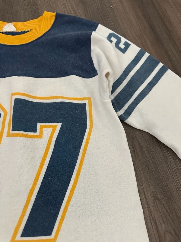 1970s Vintage Athletic Wear Football Jersey Number 27 White Navy Yellow gallery