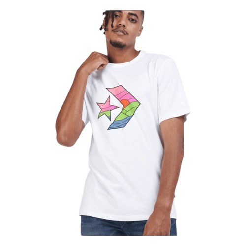 Converse All Star Chevron Sunset Graphic Tee White Pink Green Knit XS gallery