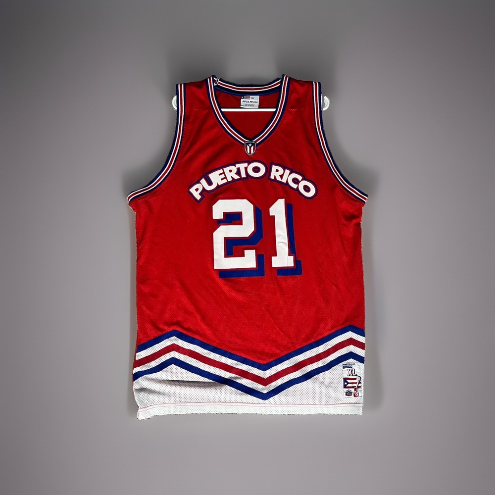 Mega Pro USA Puerto Rico #21 Mesh V-Neck Basketball Jersey Men’s XL Red/White