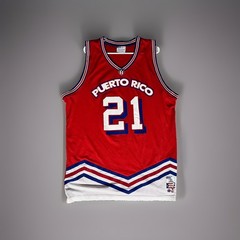 Mega Pro USA Puerto Rico #21 Mesh V-Neck Basketball Jersey Men’s XL Red/White