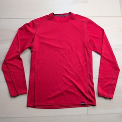 Patagonia Capilene Midweight Baselayer Mens Small Red Polartec Grid Crew 44425