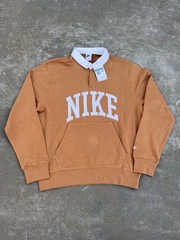NWT Nike Men’s Club Fleece Long Sleeve Polo Shirt Size M FN3112-224 Tan Brown