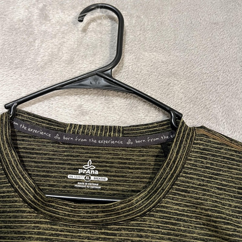 prAna Hardesty Shirt Mens XL Green Black Stripe Breathe Performance Athletic gallery