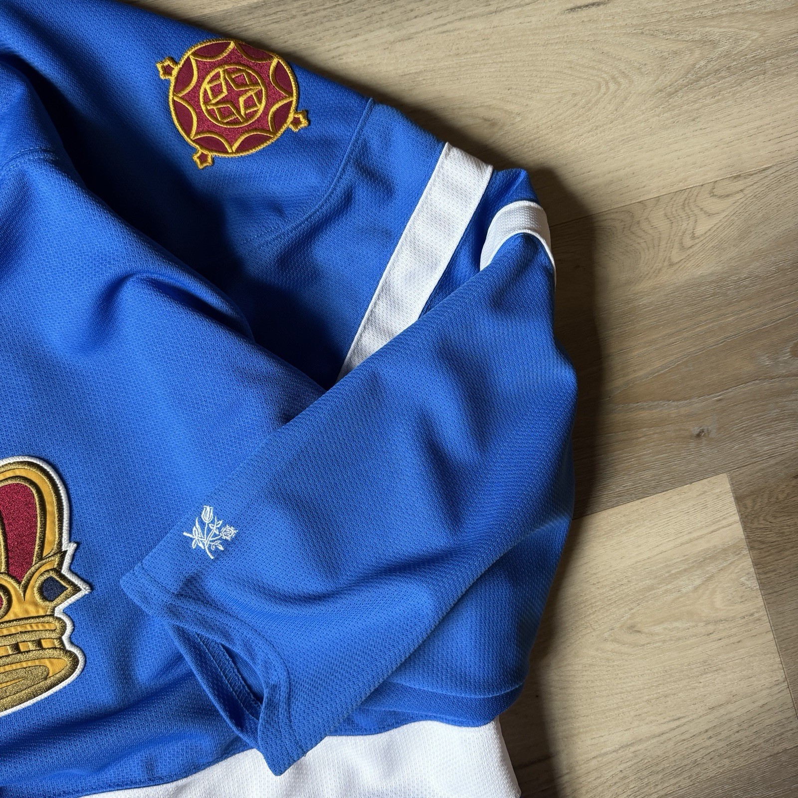 Aime Leon Dore ALD Blue Team Hockey Jersey Embroidered Logo Patches Men’s Sz XL gallery